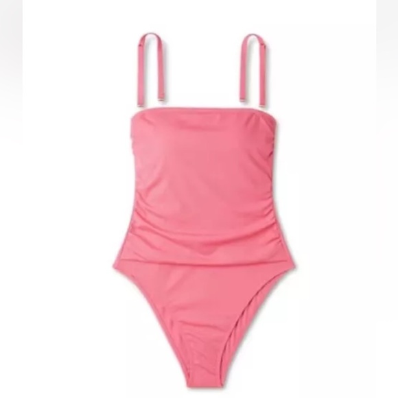 Women's Shirred Ribbed Bandeau One Piece Swimsuit, Shade & Shore, Pink, Sz Large - Picture 4 of 4